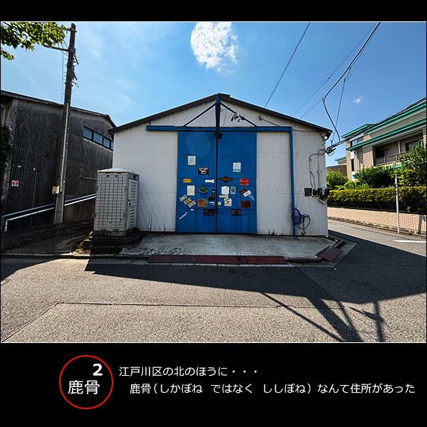 江戸川区の北のほうに、鹿骨（しかぼね  ではなく  ししぼね）なんて住所があった 2